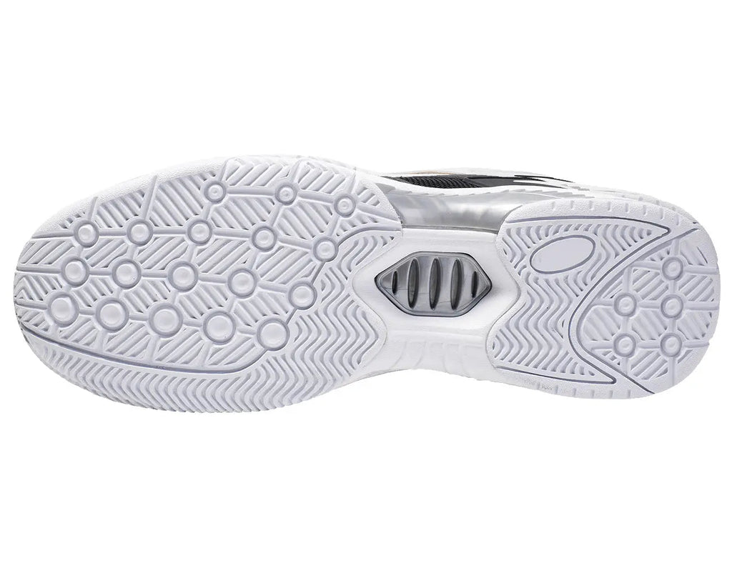 Men's walking sneaker outsole tread view with light gray rubber grip