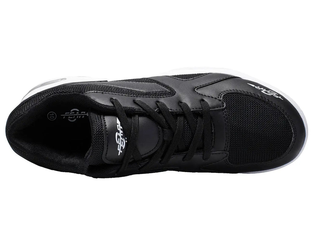 Black men's walking sneakers with lace-up front and cushioned rubber sole