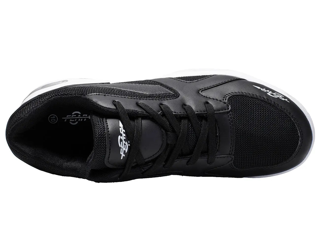 Black men's walking sneakers with lace-up front and cushioned rubber sole
