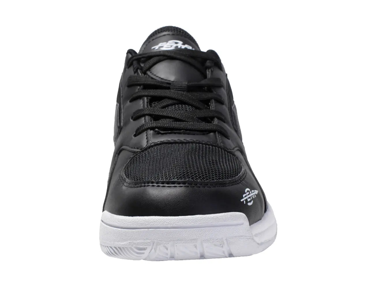 Black men's lace-up walking sneaker with textured upper and white midsole