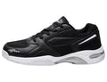 Black men's walking sneakers, lace-up style with side logo and white trim