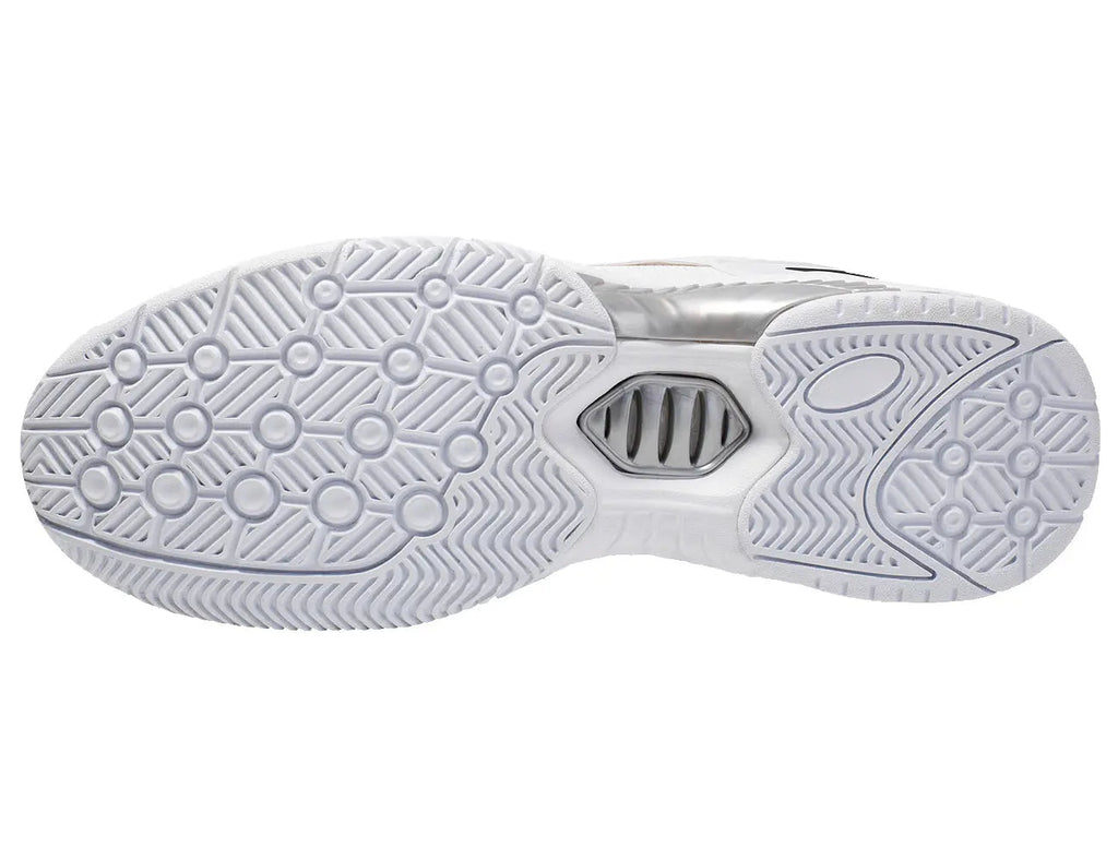 Men's sneaker outsole with patterned tread, white with gray flex detail