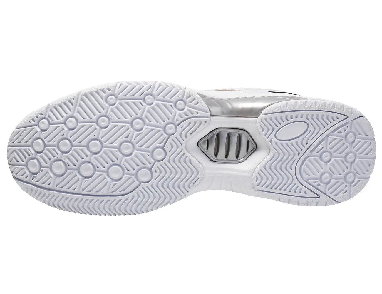 Men's sneaker outsole with patterned tread, white with gray flex detail