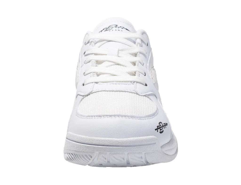 White men's walking sneaker with lace-up front and padded tongue