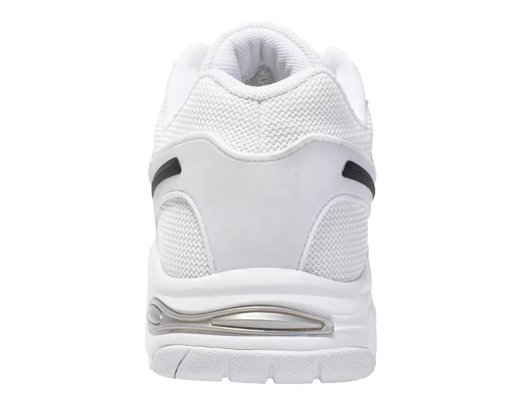 White men's walking sneaker with cushioned collar and padded heel
