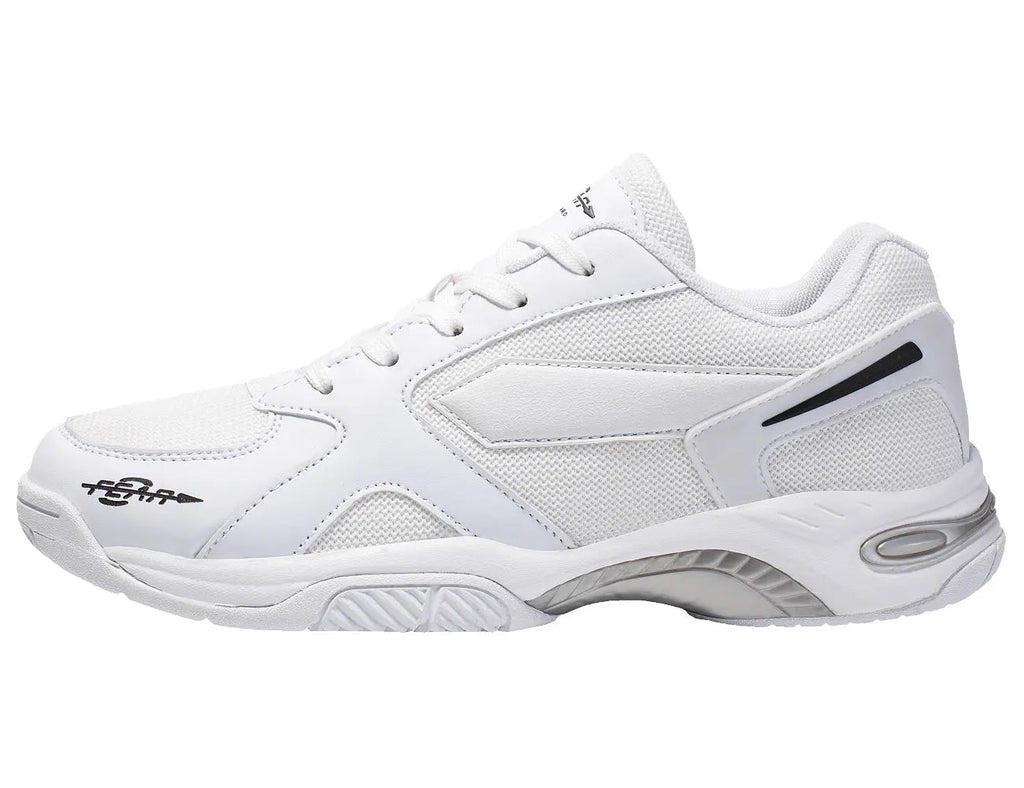 White men's structured walking sneaker with mesh panels and lace-up closure