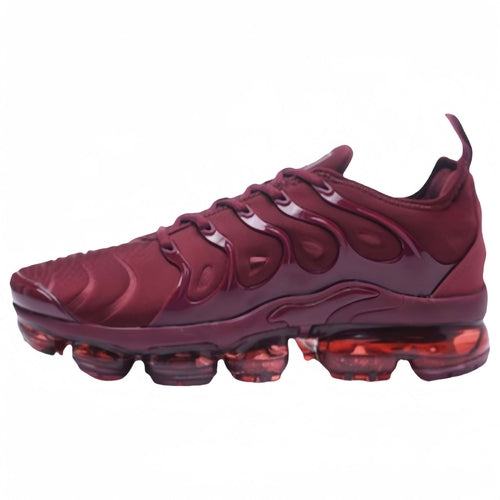 Unisex sculpted-sole sneakers in wine red with dark lace-up upper and red-tinted outsole