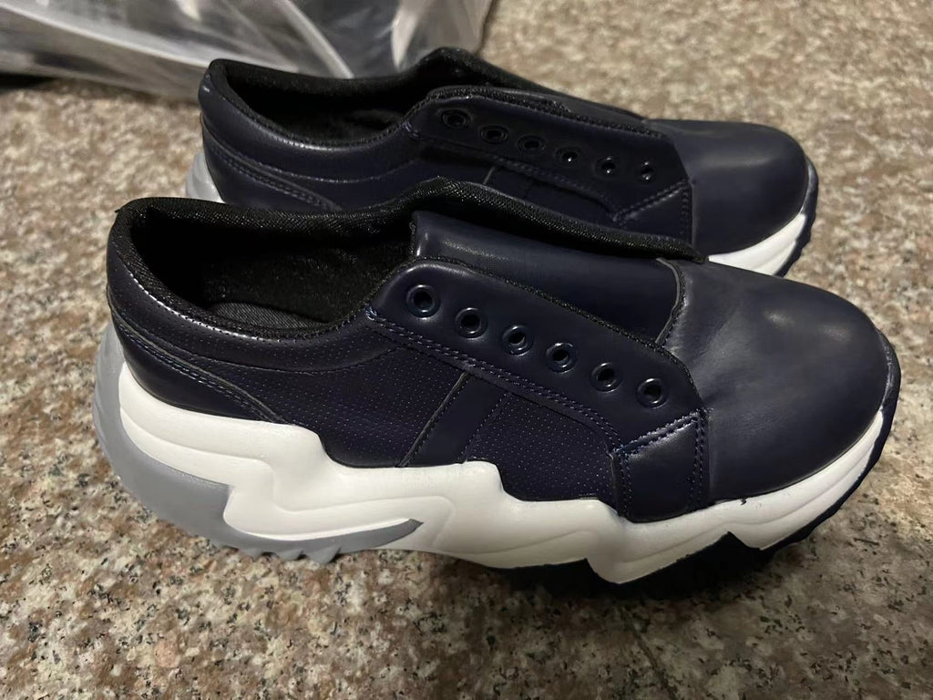 Women’s sculpted platform sneakers, black with white chunky sole