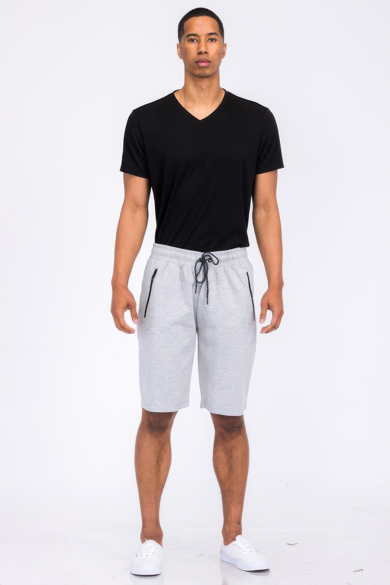 Men's cotton lounge sweat shorts, black with drawstring waistband and side pockets