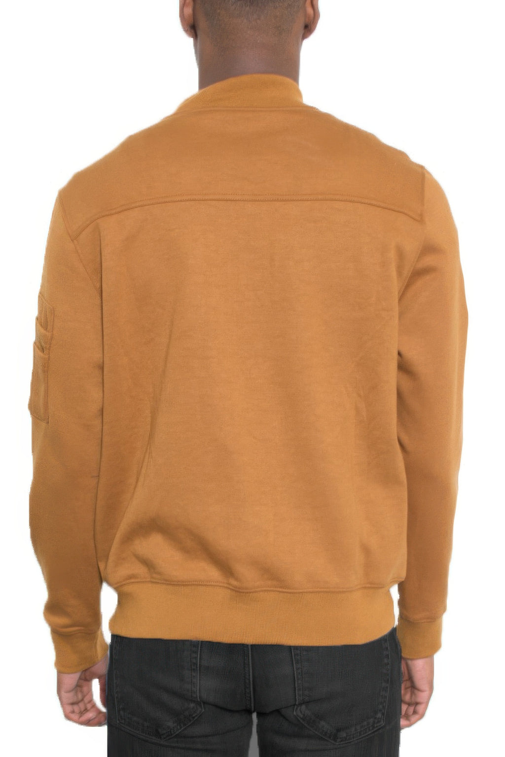 Men's cotton zip-front jacket in ginger brown, back view with ribbed cuffs