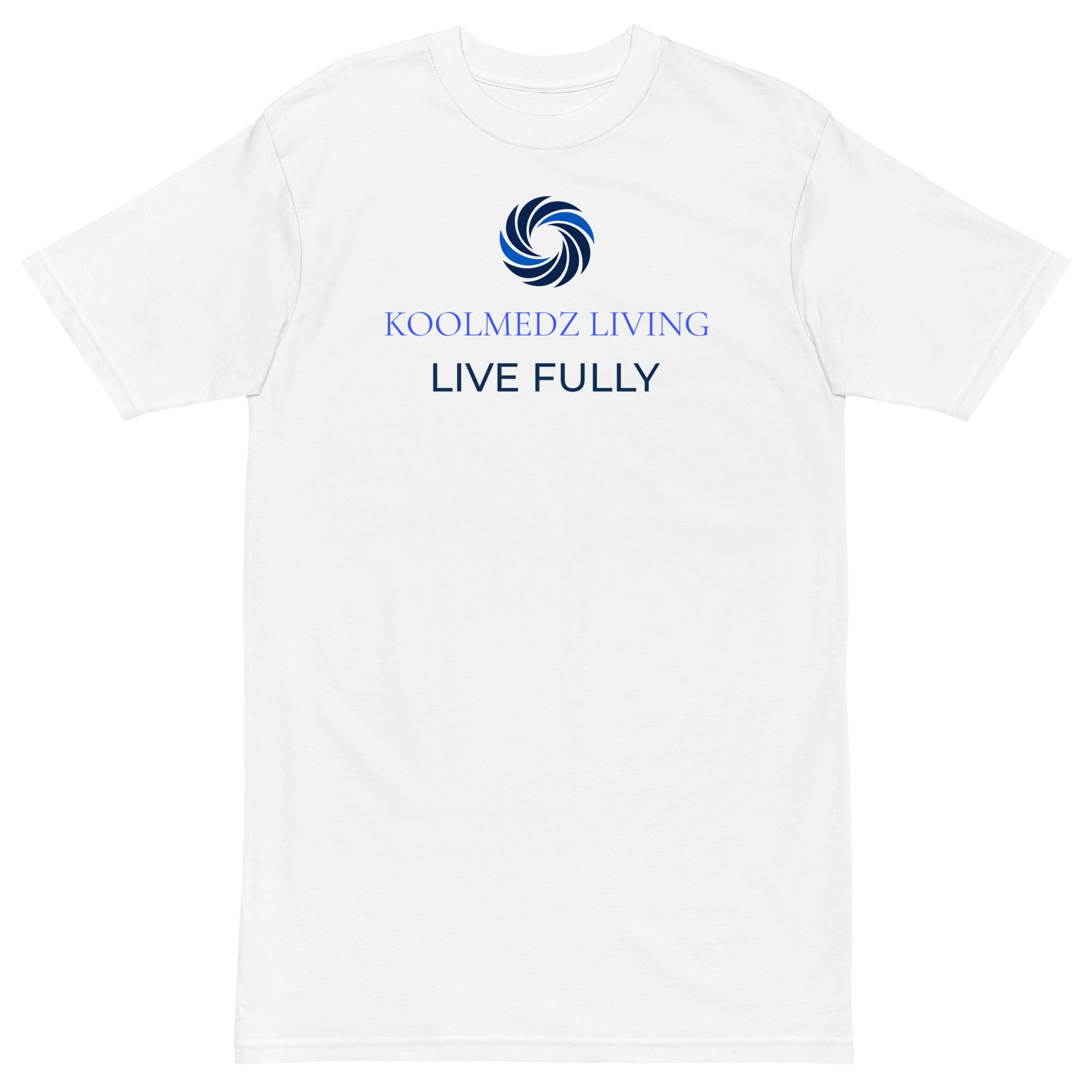 White unisex heavyweight crewneck T-shirt with front logo graphic