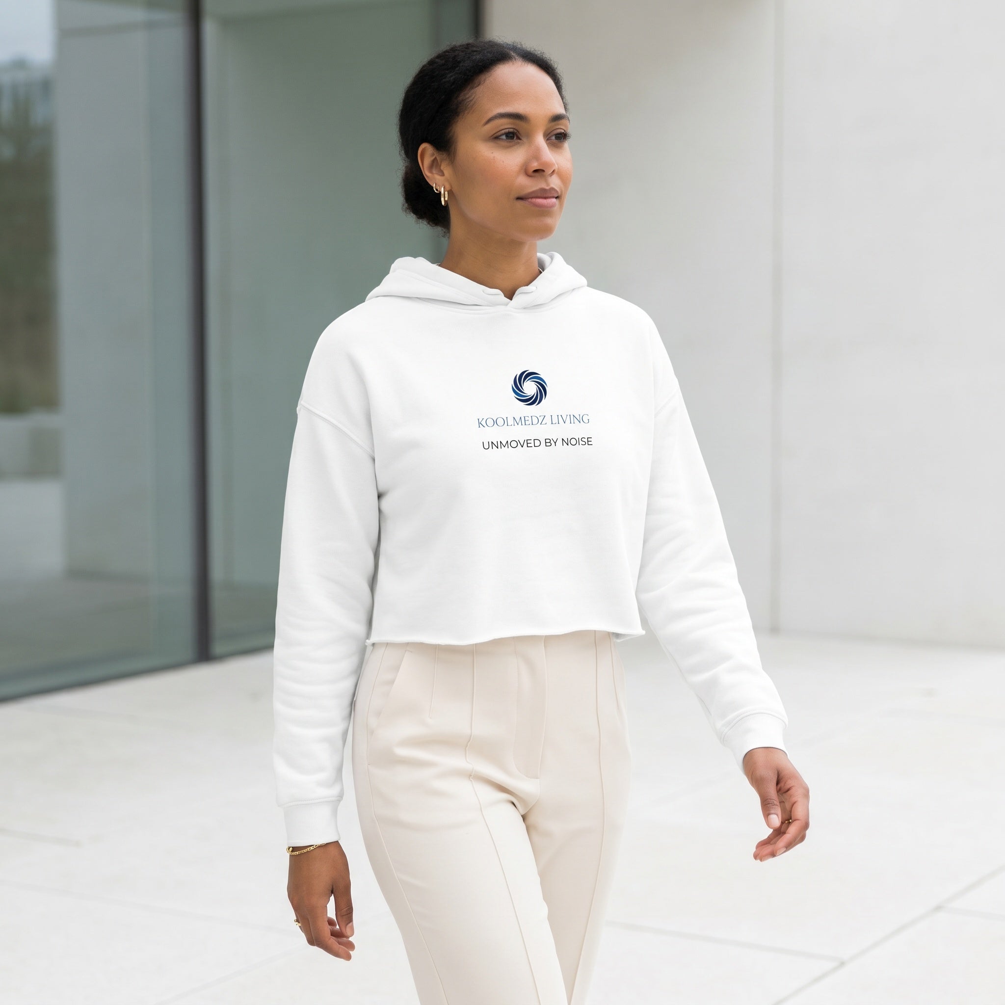UNMOVED BY NOISE Cropped Hoodie | Quiet Power Apparel