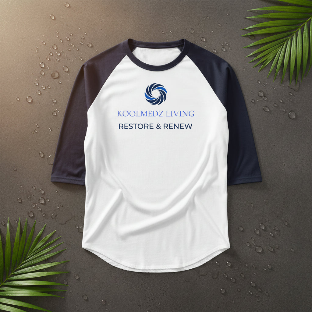 Baseball t-shirt with 'Restore & Renew' text and thyme plant design on a white background