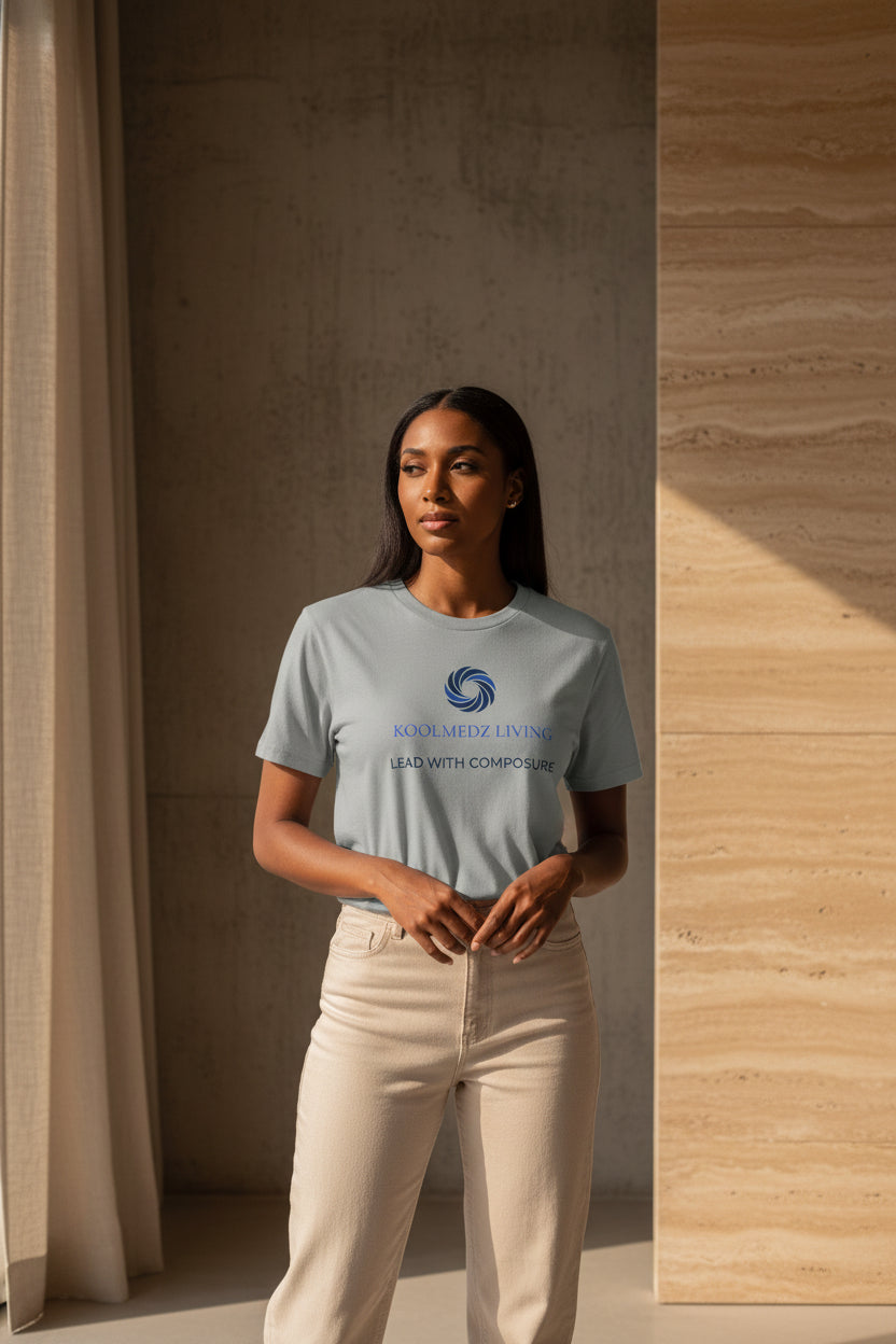 Light blue-gray unisex heritage tee, short-sleeve crew neck with chest logo