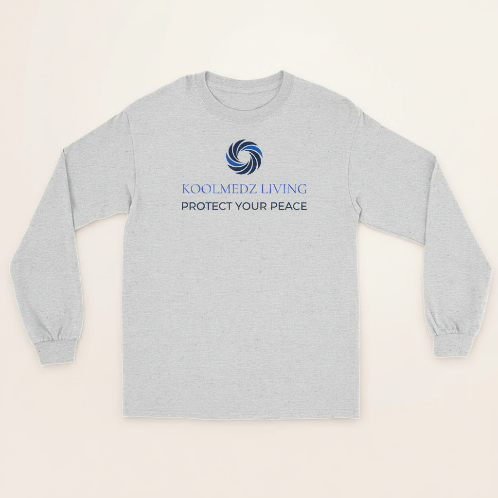 Ash unisex long sleeve crew-neck shirt with blue peace graphic on front