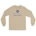 Navy blue long-sleeve shirt with a small graphic on the chest against a white background
