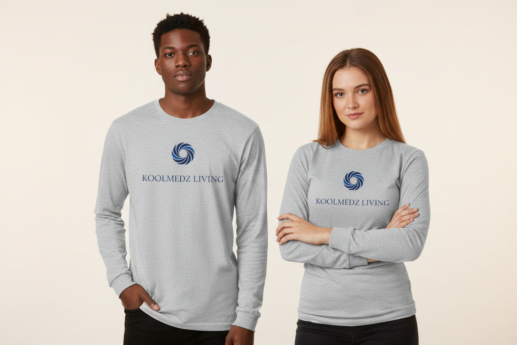 Unisex long sleeve shirt in sport grey with blue logo print