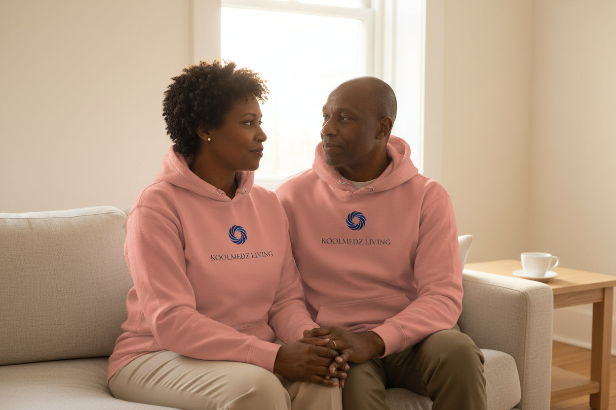Unisex pullover hoodie in dusty rose pink, with drawstring hood and kangaroo pocket