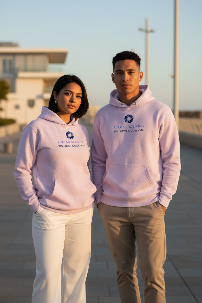 Lavender unisex hoodie with hood, drawstrings, kangaroo pocket, and chest logo