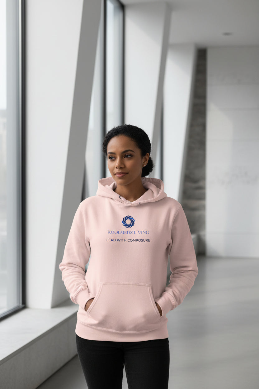 Light pink unisex hoodie with hood and front pouch pocket, long sleeves