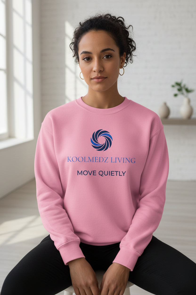 Women's organic crew neck sweatshirt, pink, front logo graphic
