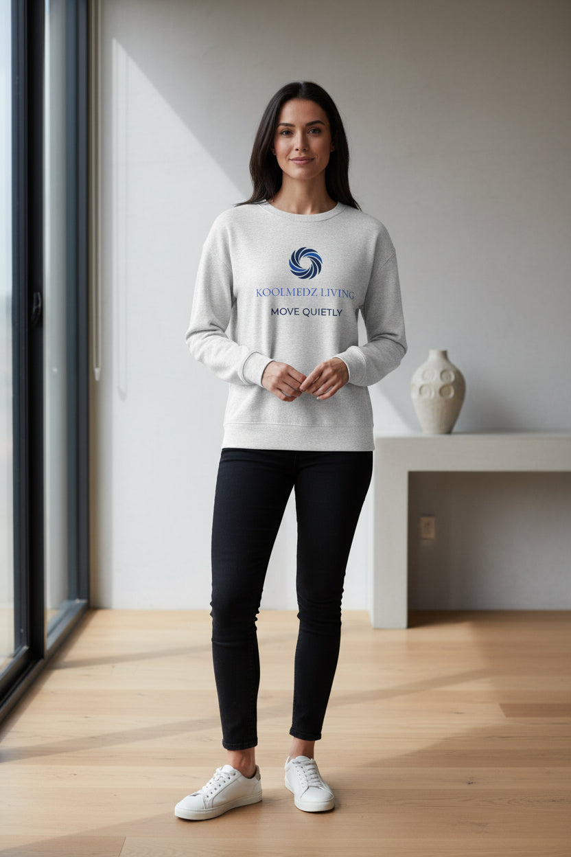 Women's organic crew neck sweatshirt, light gray, centered logo print