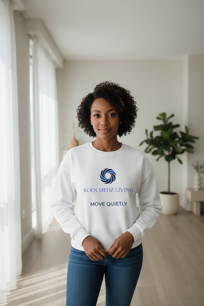 Women's organic crew neck sweatshirt, white, front logo print